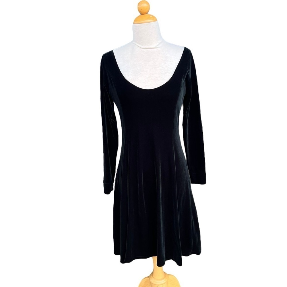 VTG Bruno Duluc Kush Black Velvet Scoop Neck Skater Dress Whimsigoth Witchy XL